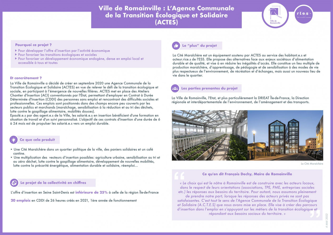 Ville de Romainville : L’Agence Communale de la Transition Écologique et Solidaire (ACTES)