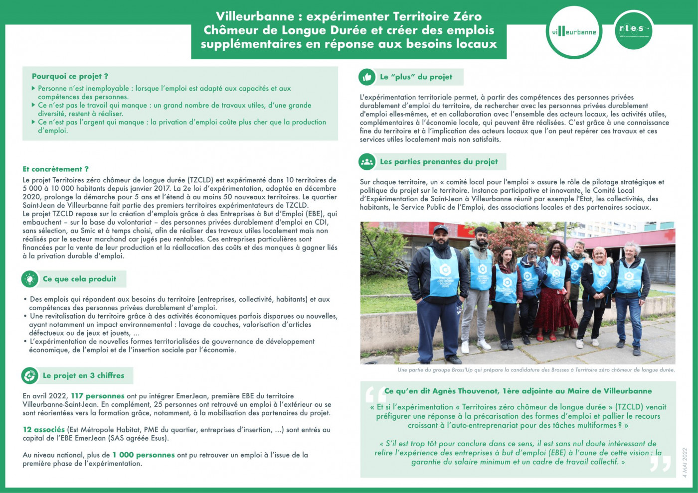 Villeurbanne : expérimenter Territoire Zéro Chômeur de Longue Durée et créer des emplois supplémentaires en réponse aux besoins locaux